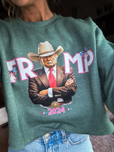Load image into Gallery viewer, Raw Hem Cowboy Trump 2024 Sweatshirt