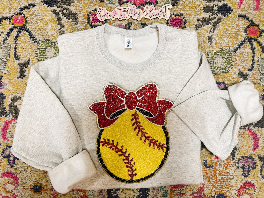 Softball & Bows Chenille Patch Sweatshirt