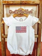 Load image into Gallery viewer, Embroidered Scallop Flag Flutter Baby Bubble, or Toddler Tee
