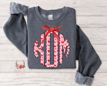 Load image into Gallery viewer, Monogram Valentine Bow Sweatshirt, or Tee
