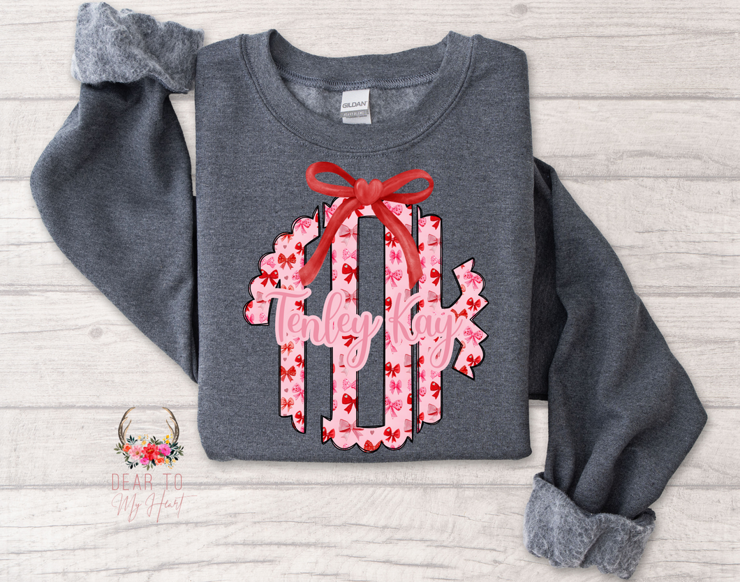 Monogram Valentine Bow Sweatshirt, or Tee