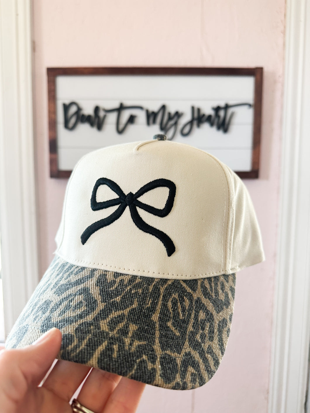 Black Bow & Cheetah 3D Embroidered Trucker