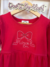 Load image into Gallery viewer, Embroidered Football Bow Ruffle Dress - Custom School Colors
