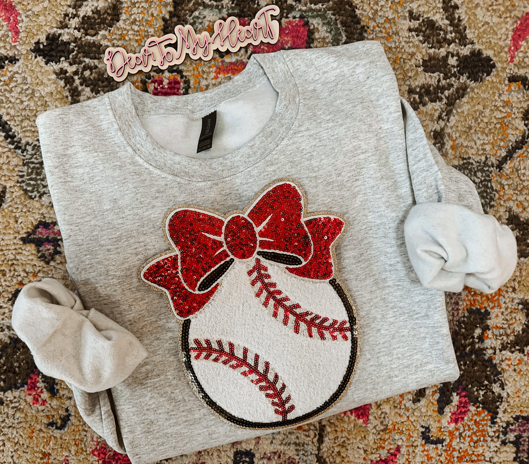 Baseball & Bows Chenille Patch Sweatshirt