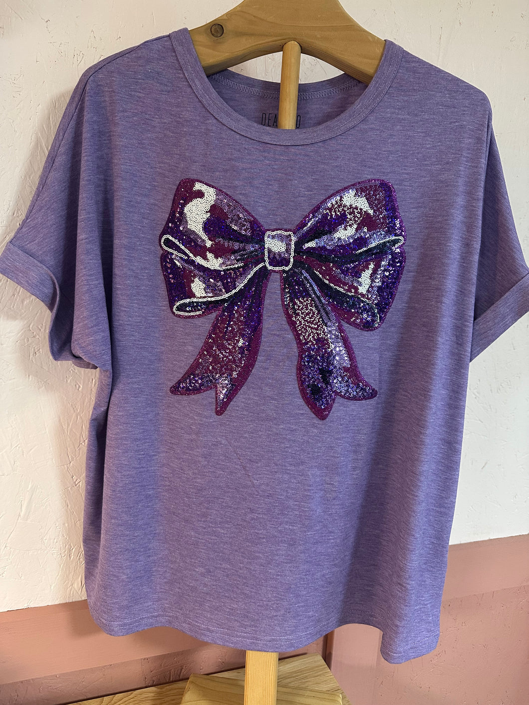 Purple Sequin Bow Chanielle Oversized Cuff Sleeve Tee