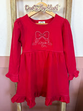 Load image into Gallery viewer, Embroidered Football Bow Ruffle Dress - Custom School Colors
